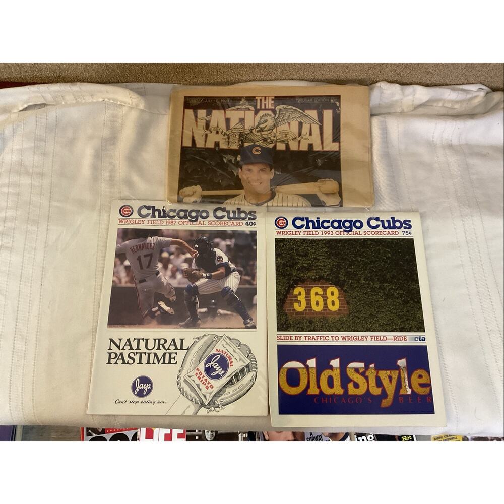 CHICAGO CUBS BASEBALL 1987 & 1993 OFFICIAL SCORE CARD & THE NATIONAL NEWSPAPER